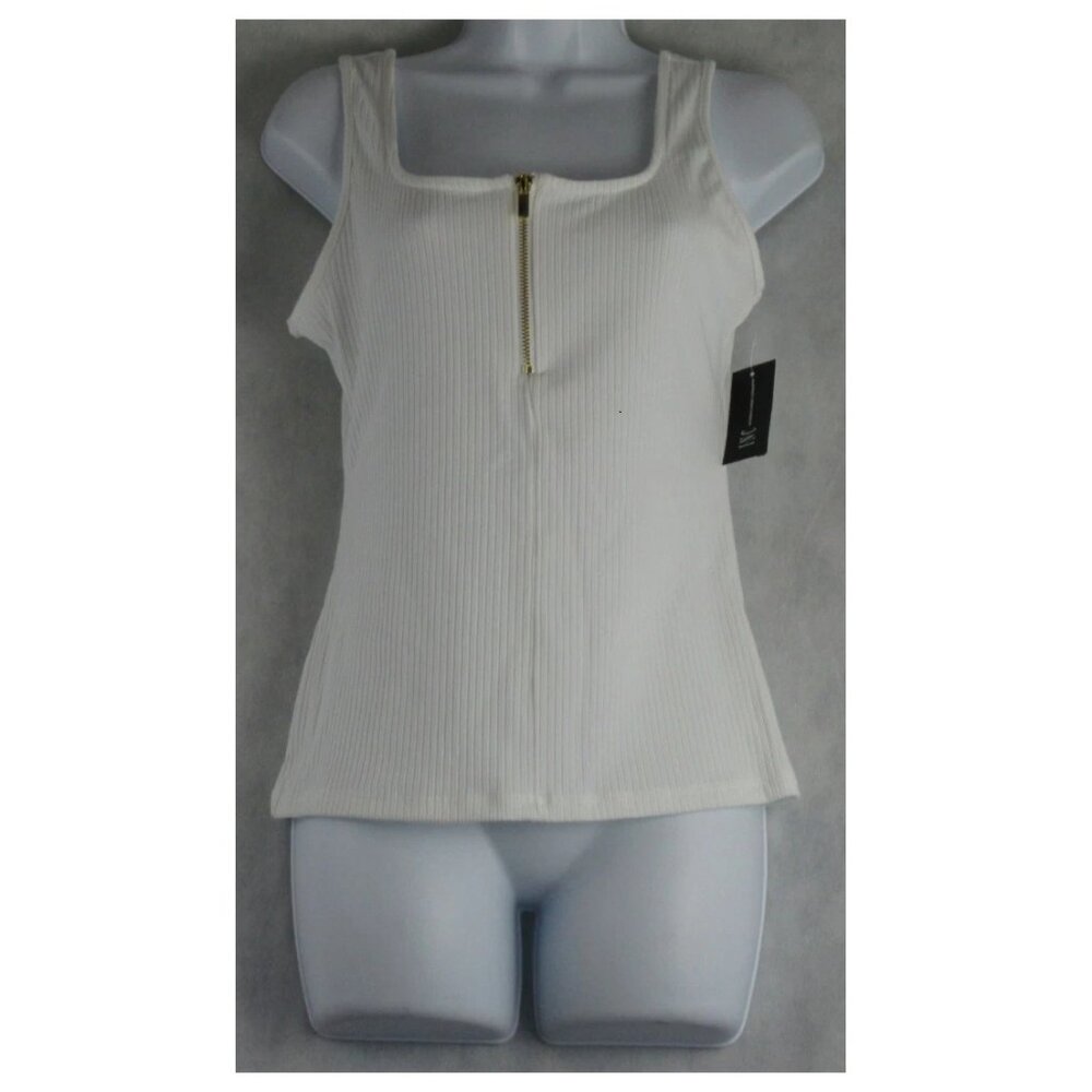 NWT INC Women's Half-Zip Ribbed Knit Tank Top, White, Small